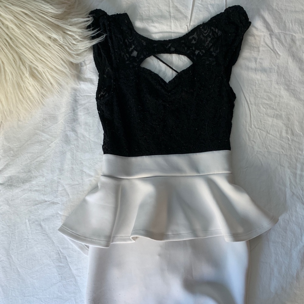 LF Stores Paper Heart Peplum Black & White Dress